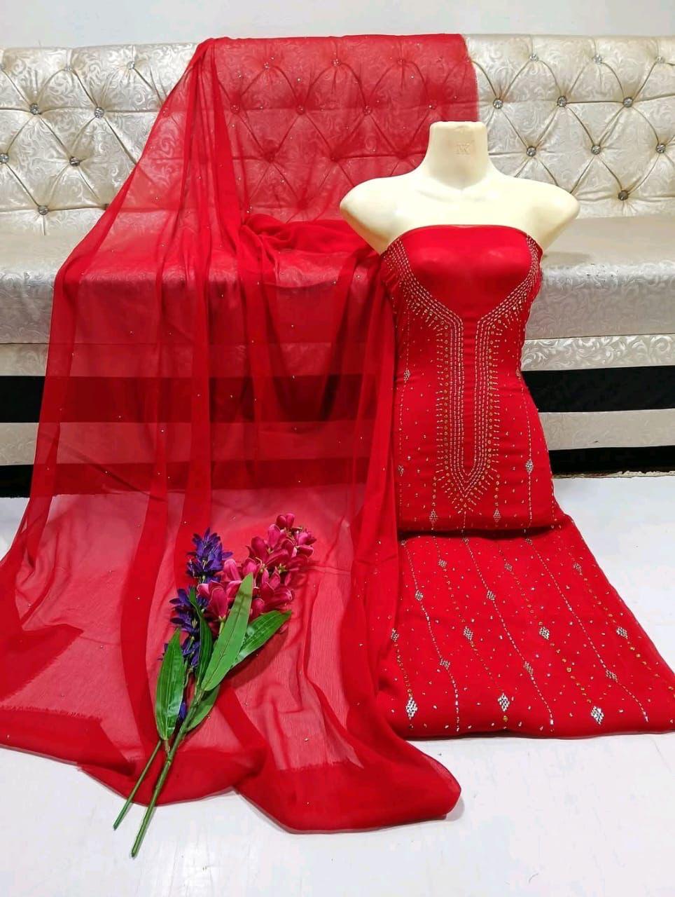 Mukesh Work Shirt & Dupatta - Red