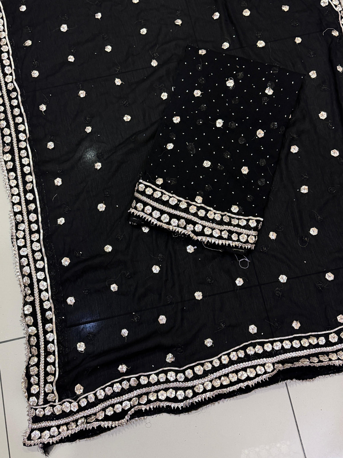 Handmade Mukesh Spray & LCD Gota Work Suit - 2Pc Shirt & Dupatta - Black