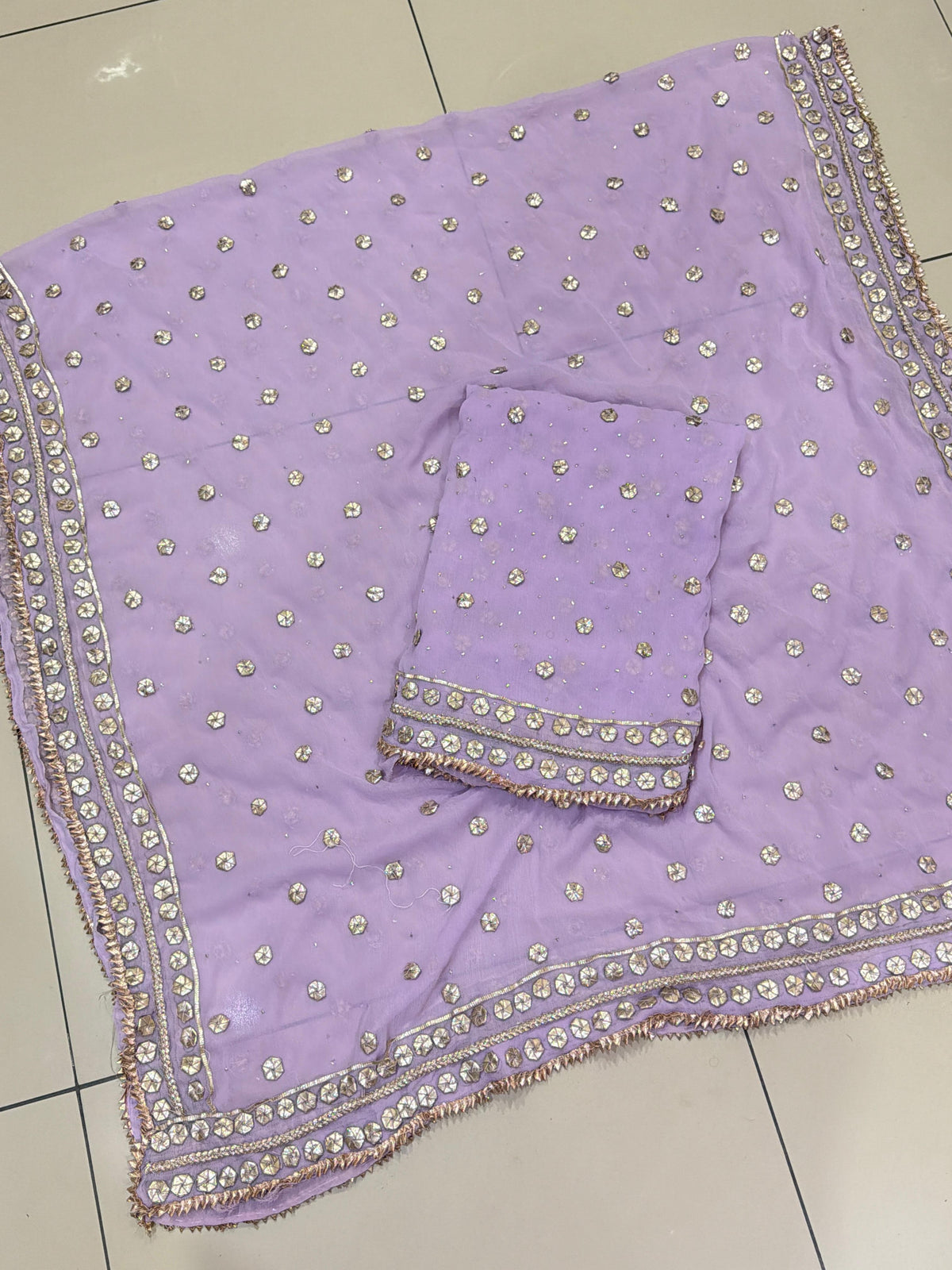 Handmade Mukesh Spray & LCD Gota Work Suit - 2Pc Shirt & Dupatta - Lilac