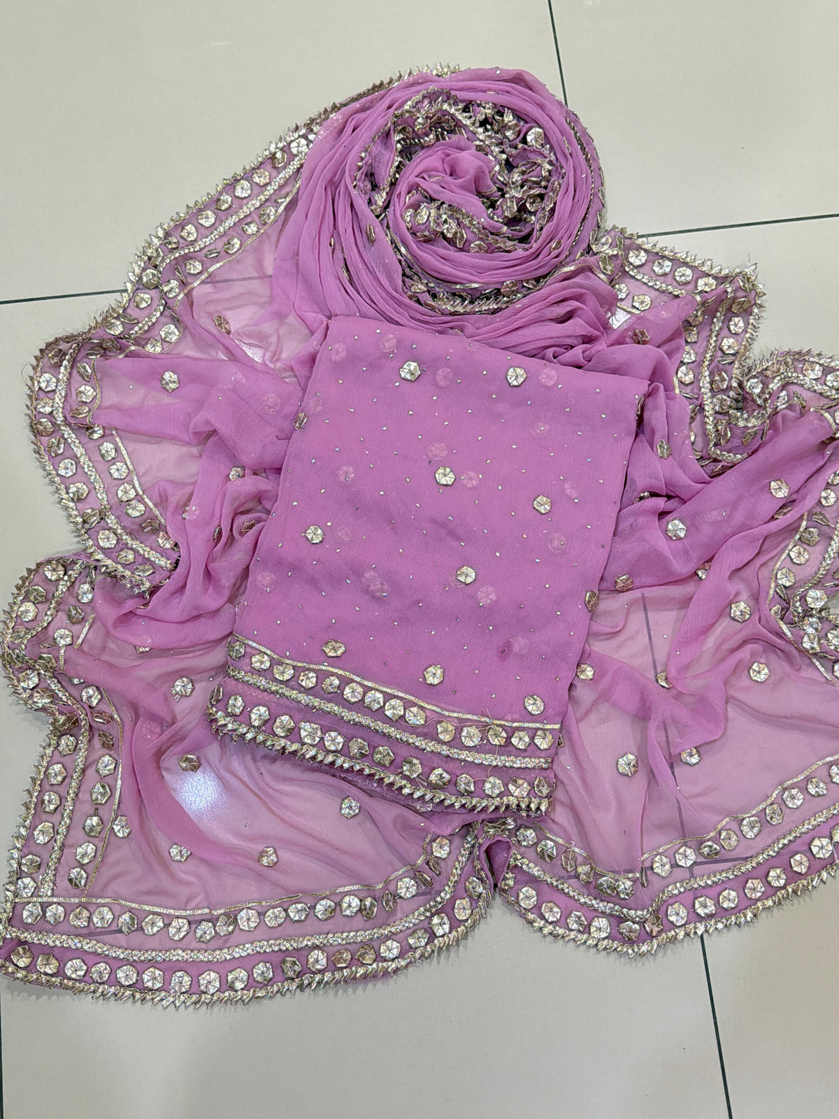 Handmade Mukesh Spray & LCD Gota Work Suit - 2Pc Shirt & Dupatta - Mauve