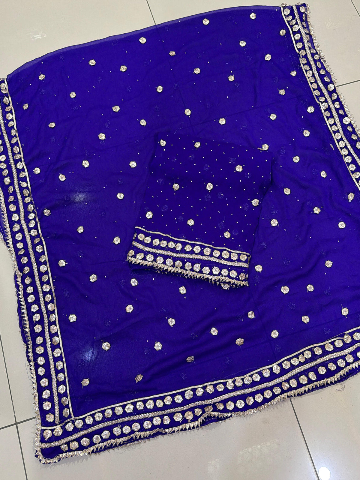 Handmade Mukesh Spray & LCD Gota Work Suit - 2Pc Shirt & Dupatta - Royal Blue