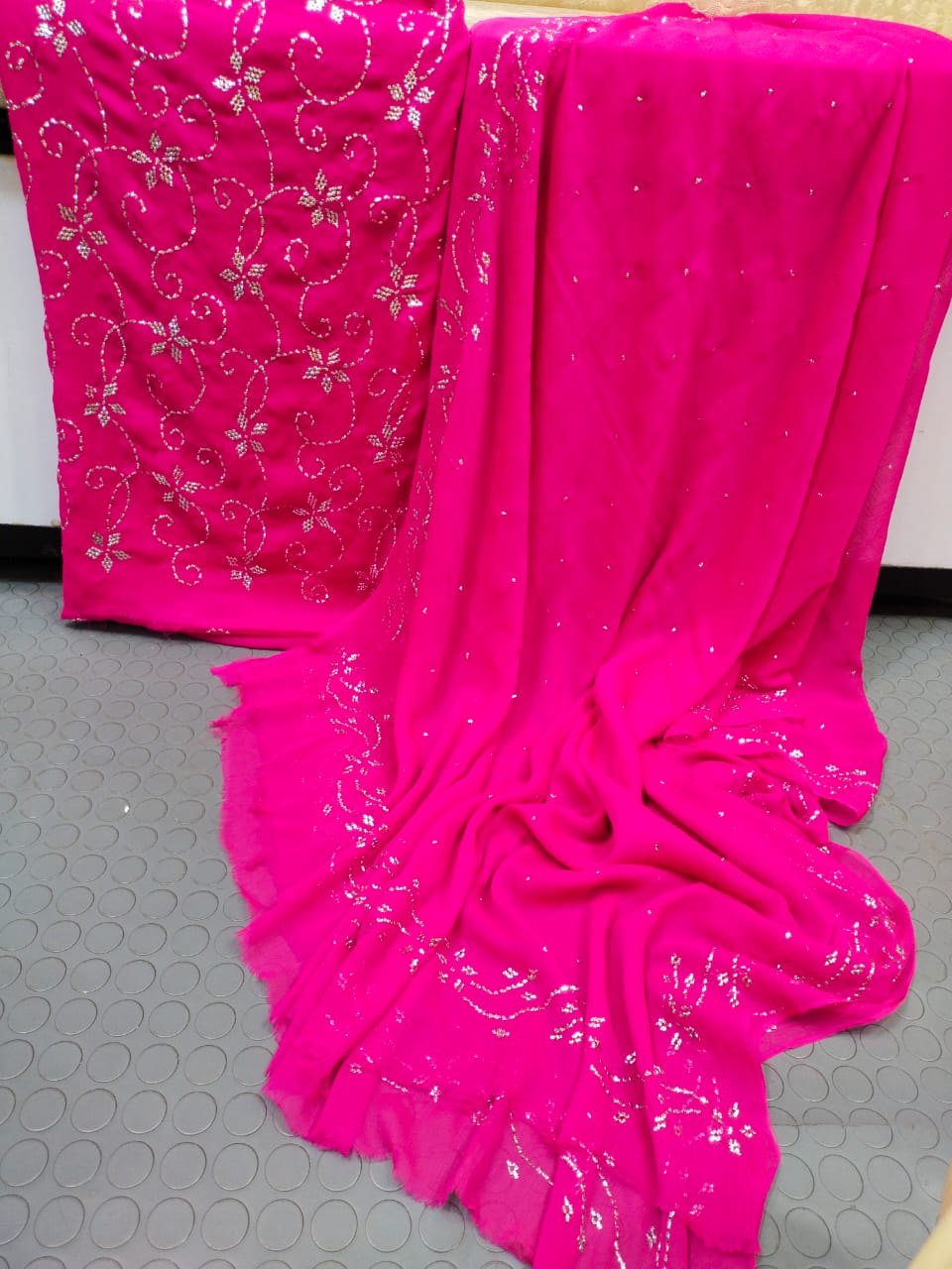 Heavy Mukkesh Work Suit - Hot Pink