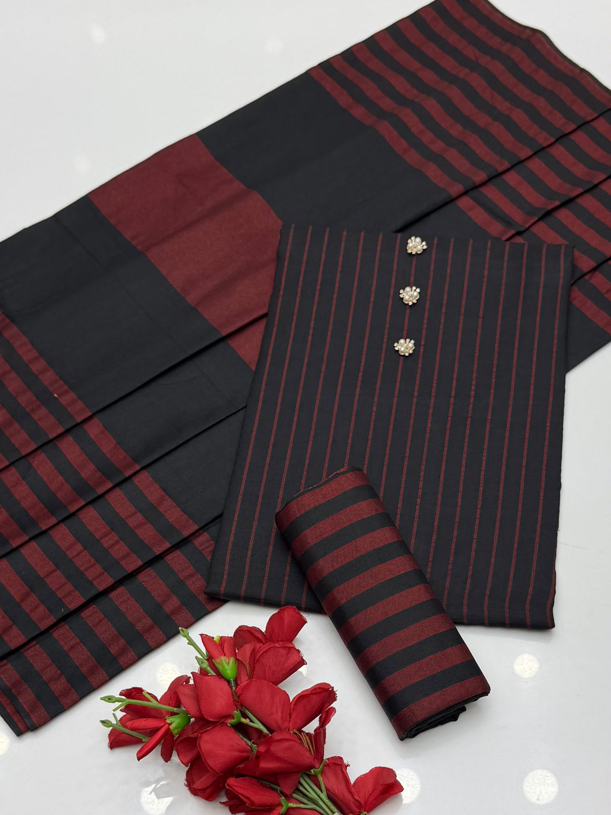 Multani Khaddar Sussi Winter Suit - Black & Maroon