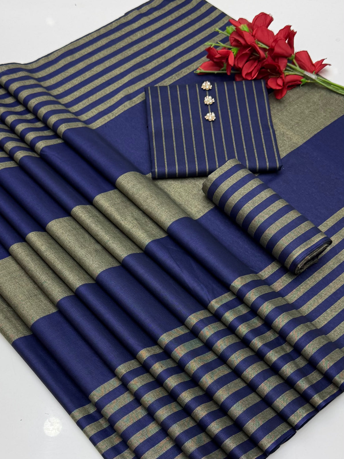 Multani Khaddar Sussi Winter Suit - Navy & Gold