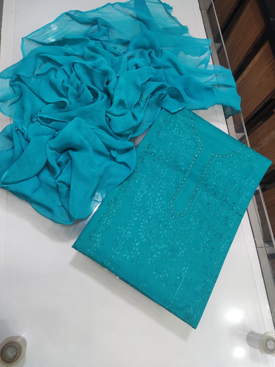 Pakka Tanka Mirror Work 3Pc Dress - Turquoise