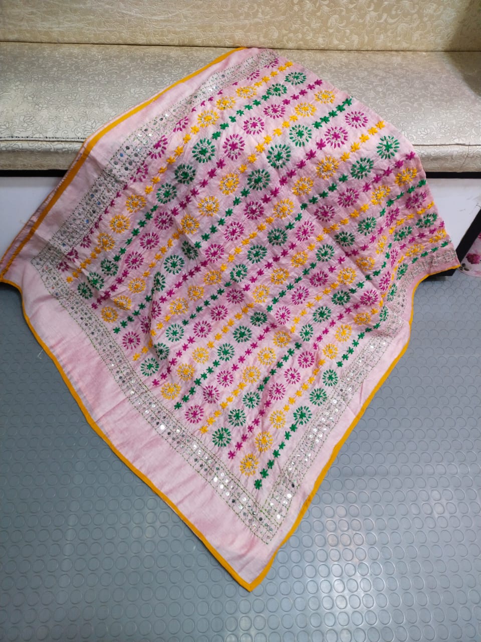 Phulkari Hand Embroidered Shawl - Blush Stripe
