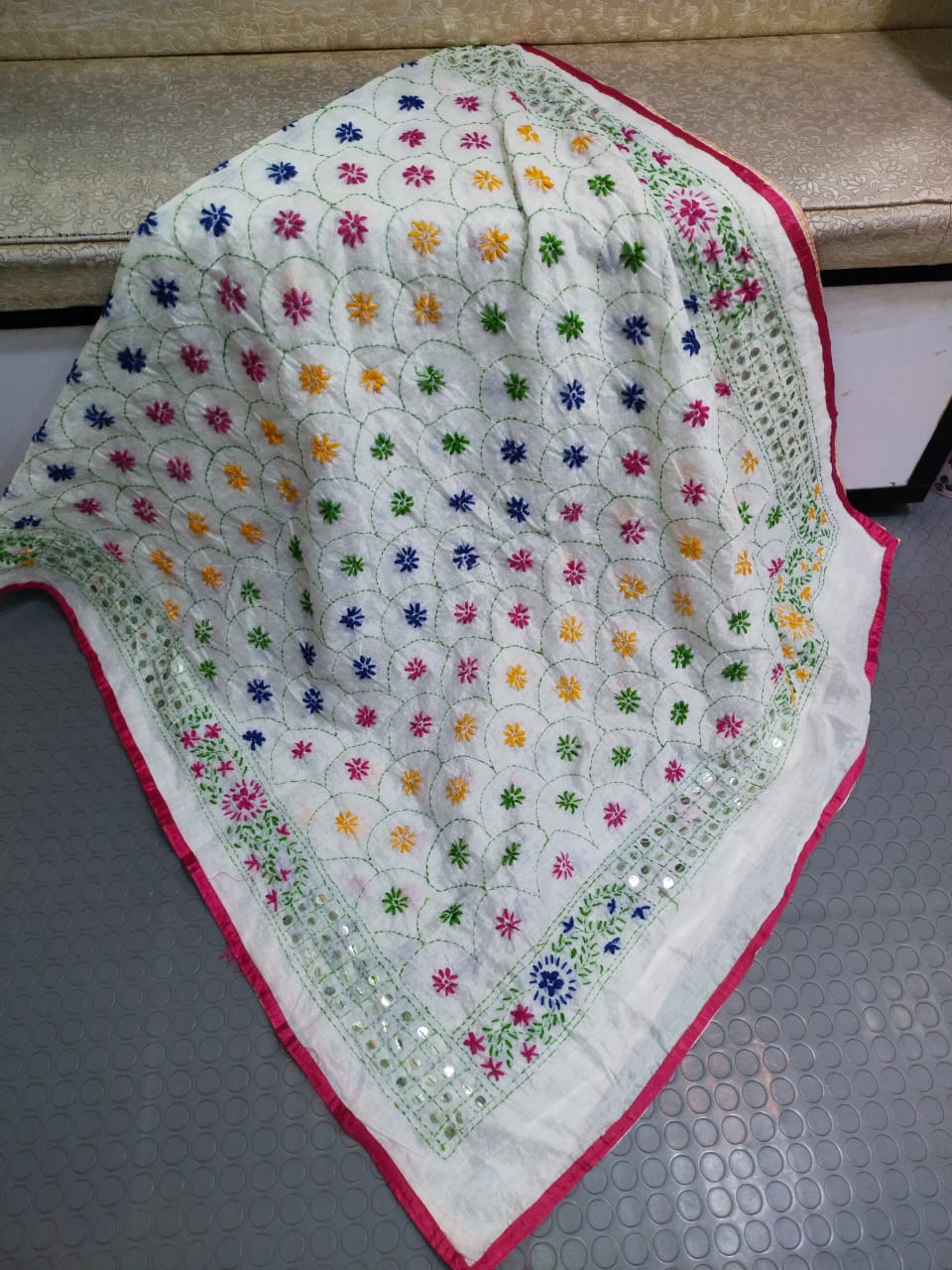 Phulkari Hand Embroidered Shawl - Pearl Scalloped
