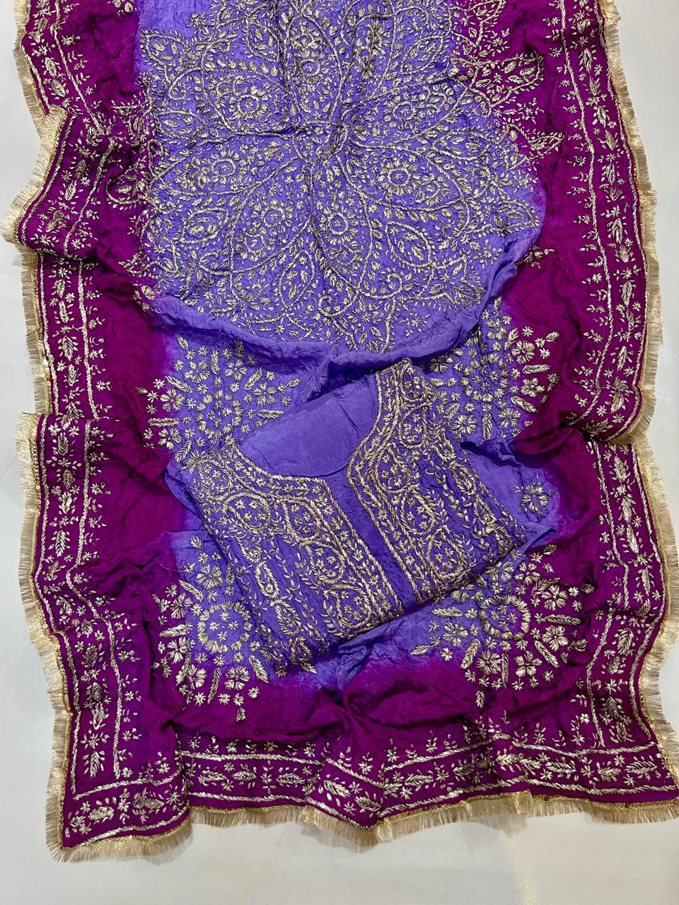 Premium Marori Gota Work Suit - 2Pc Shirt & Heavy Dupatta - Lavender & Magenta
