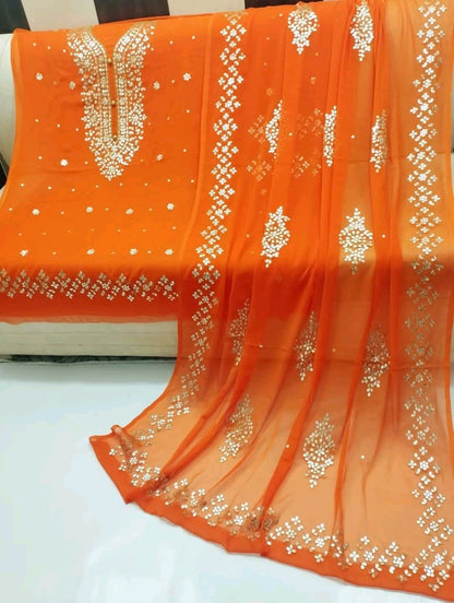 Handmade Press Gota Work Chiffon Suit - Orange