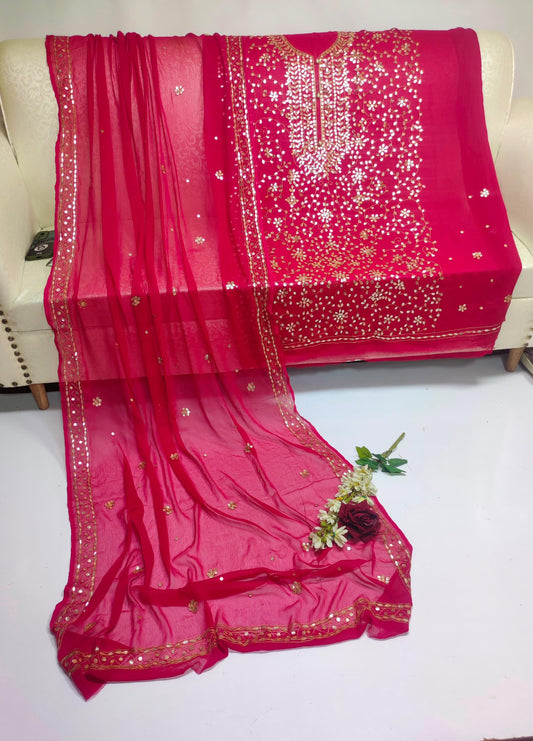 Handmade Press Gota Jaal Work Suit - 2Pc Shirt & Dupatta - Pink