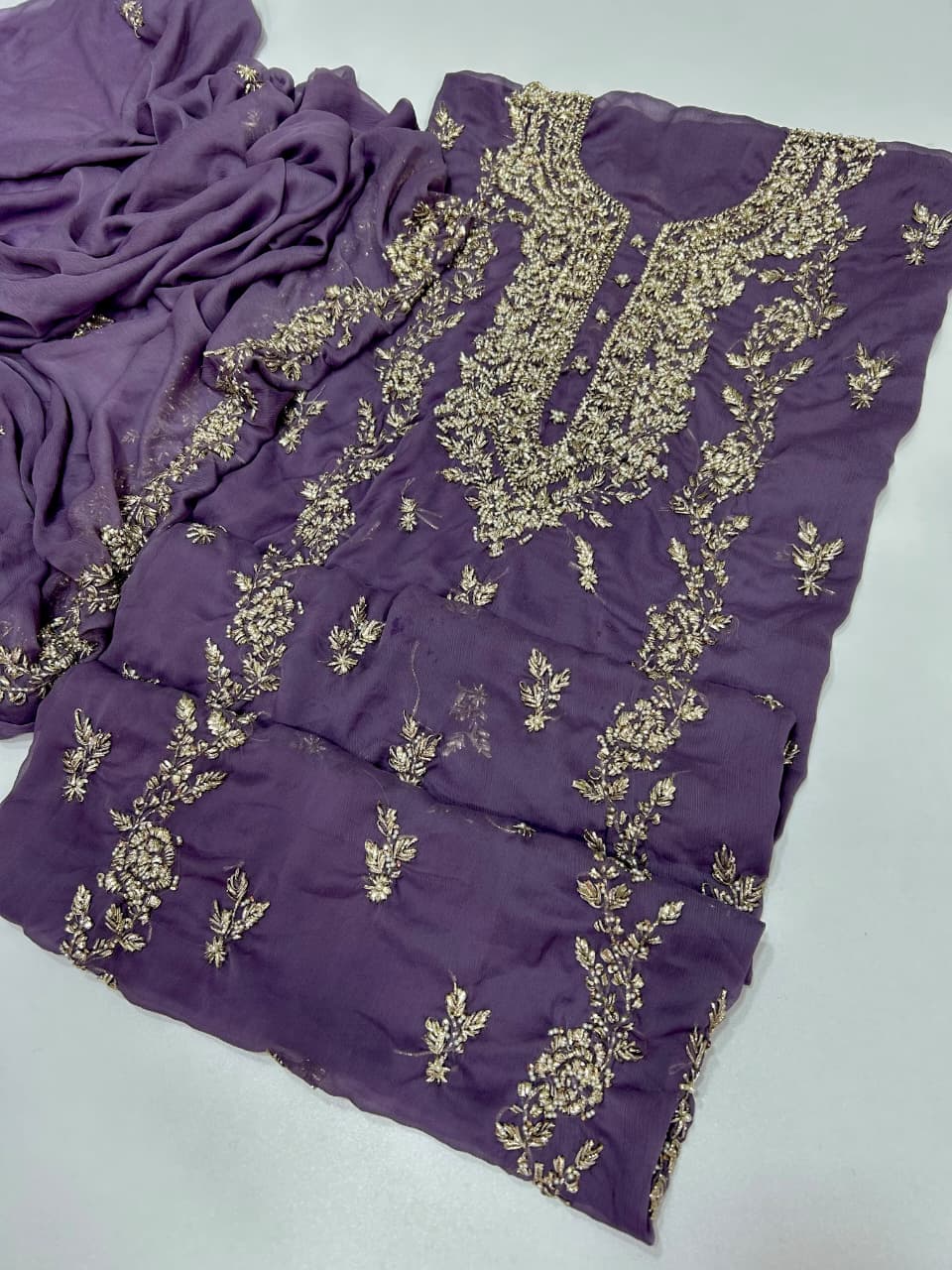 Handmade Seep Gota & Pearl Work Suit - Lavender