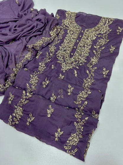 Handmade Seep Gota & Pearl Work Suit - Lavender