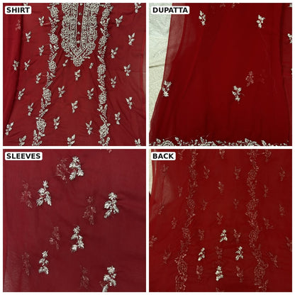 Handmade Seep Gota & Pearl Work Suit - Maroon