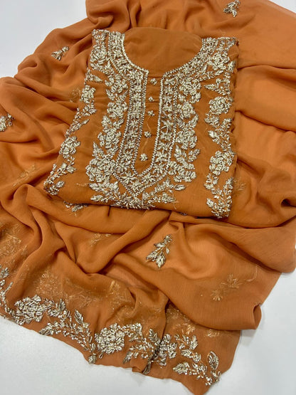 Handmade Seep Gota & Pearl Work Suit - Rust