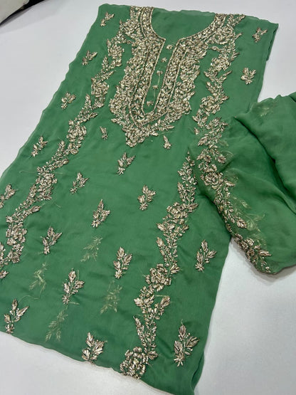 Handmade Seep Gota & Pearl Work Suit - Sea Green