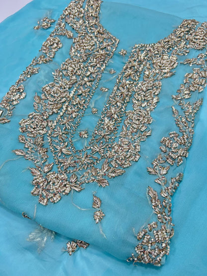Handmade Seep Gota & Pearl Work Suit - Sky Blue