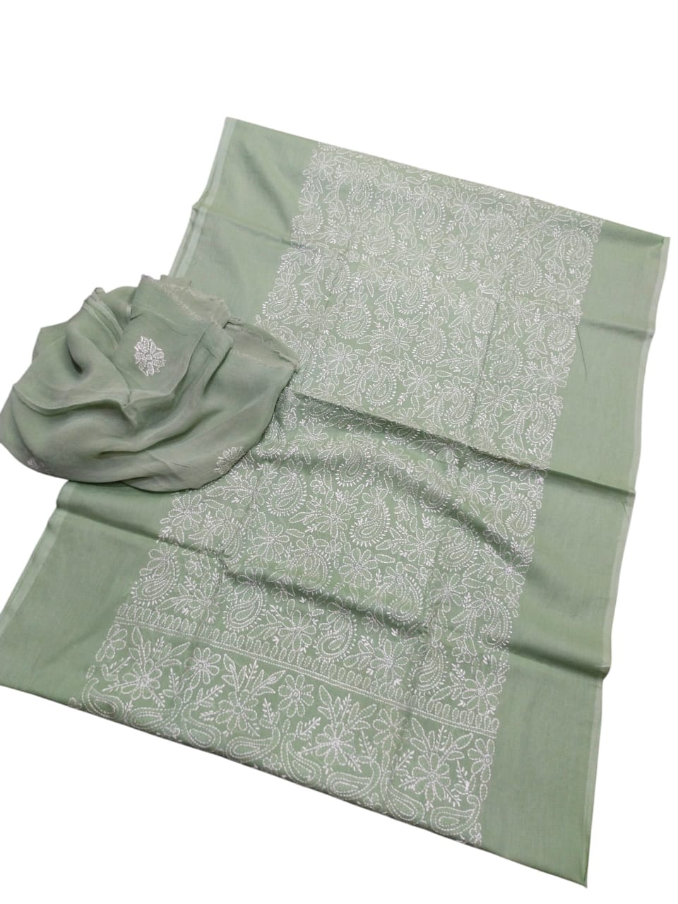 Handmade Shadow Chikankari 3Pc Cotton Suit - Pistachio Green
