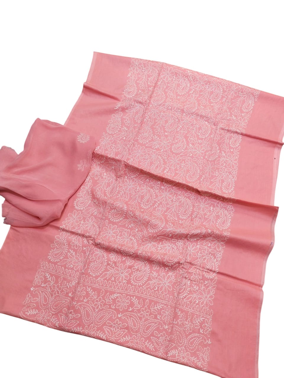 Handmade Shadow Chikankari 3Pc Cotton Suit - Tea Pink