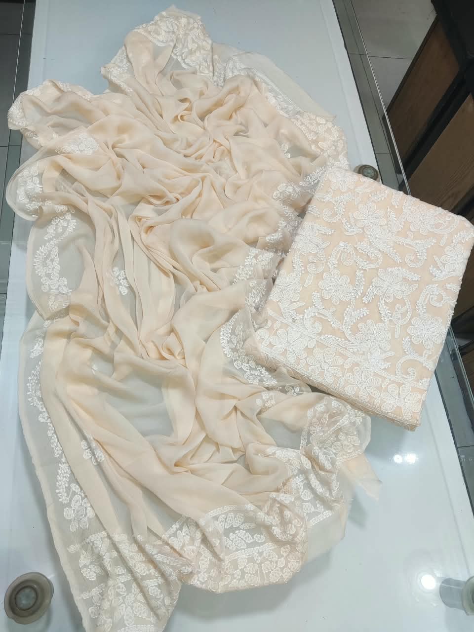 Handmade Shadow Chikankari Jaal Suit - Cream