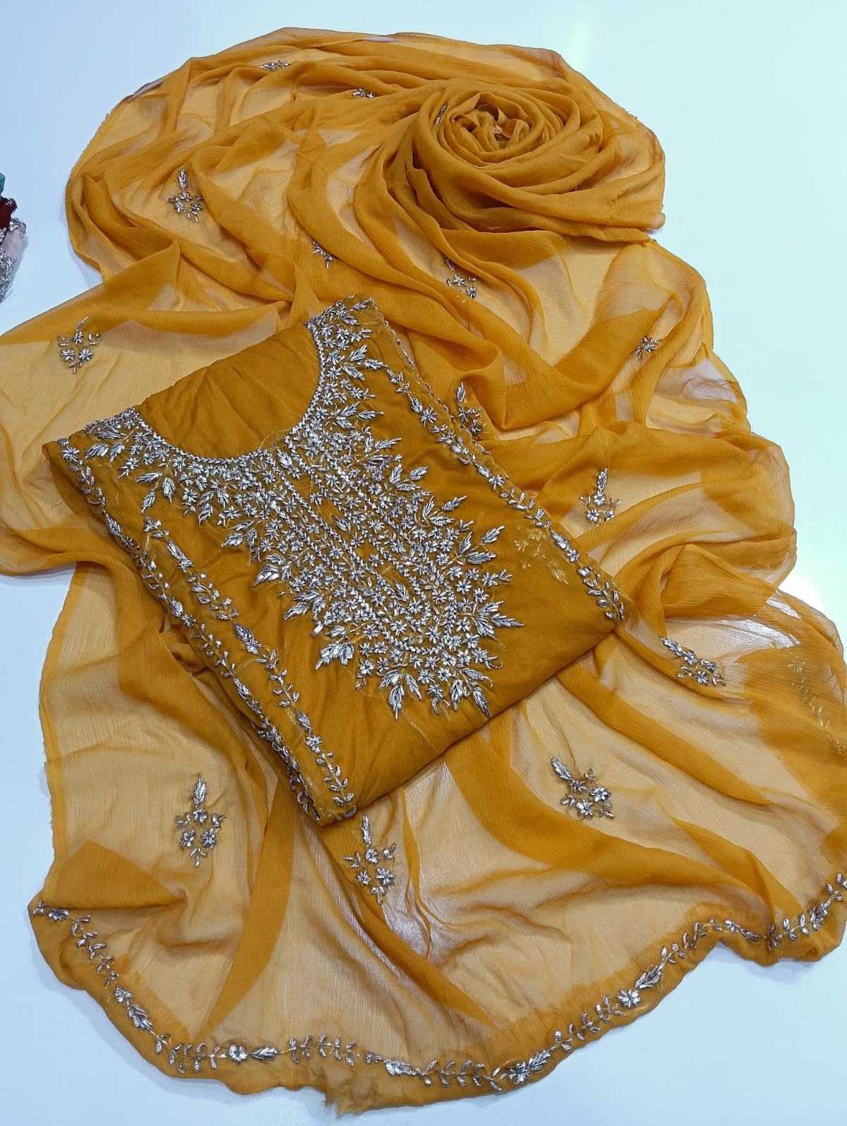 Handmade Seep Gota Work Suit - Golden Yellow