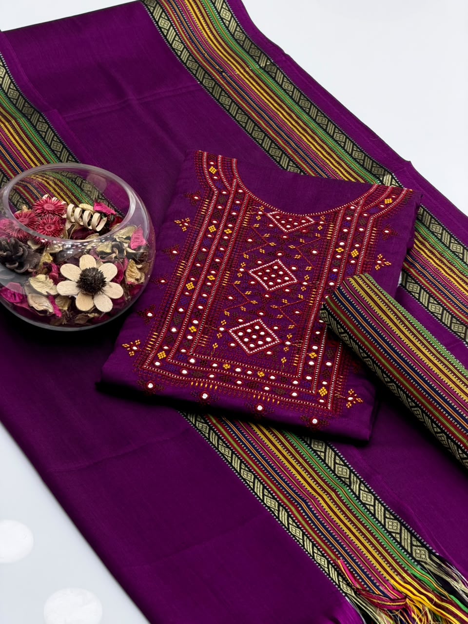 Sussi Balochi Embroidery Suit - 3Pc Shirt, Trouser & Dupatta - Magenta